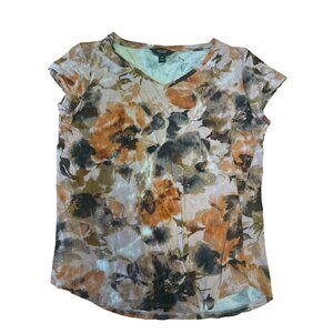 Simply Vera Vera Wang Womens Floral Print T-Shirt Top M Watercolor Art to Wear